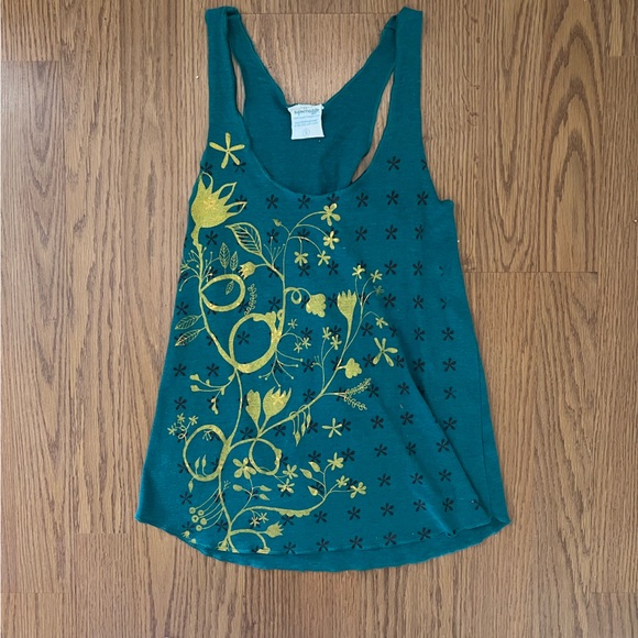 SuperMaggie Vintage Women’s Green Boho Floral Tank Top Oversized Size Small - Picture 1 of 11